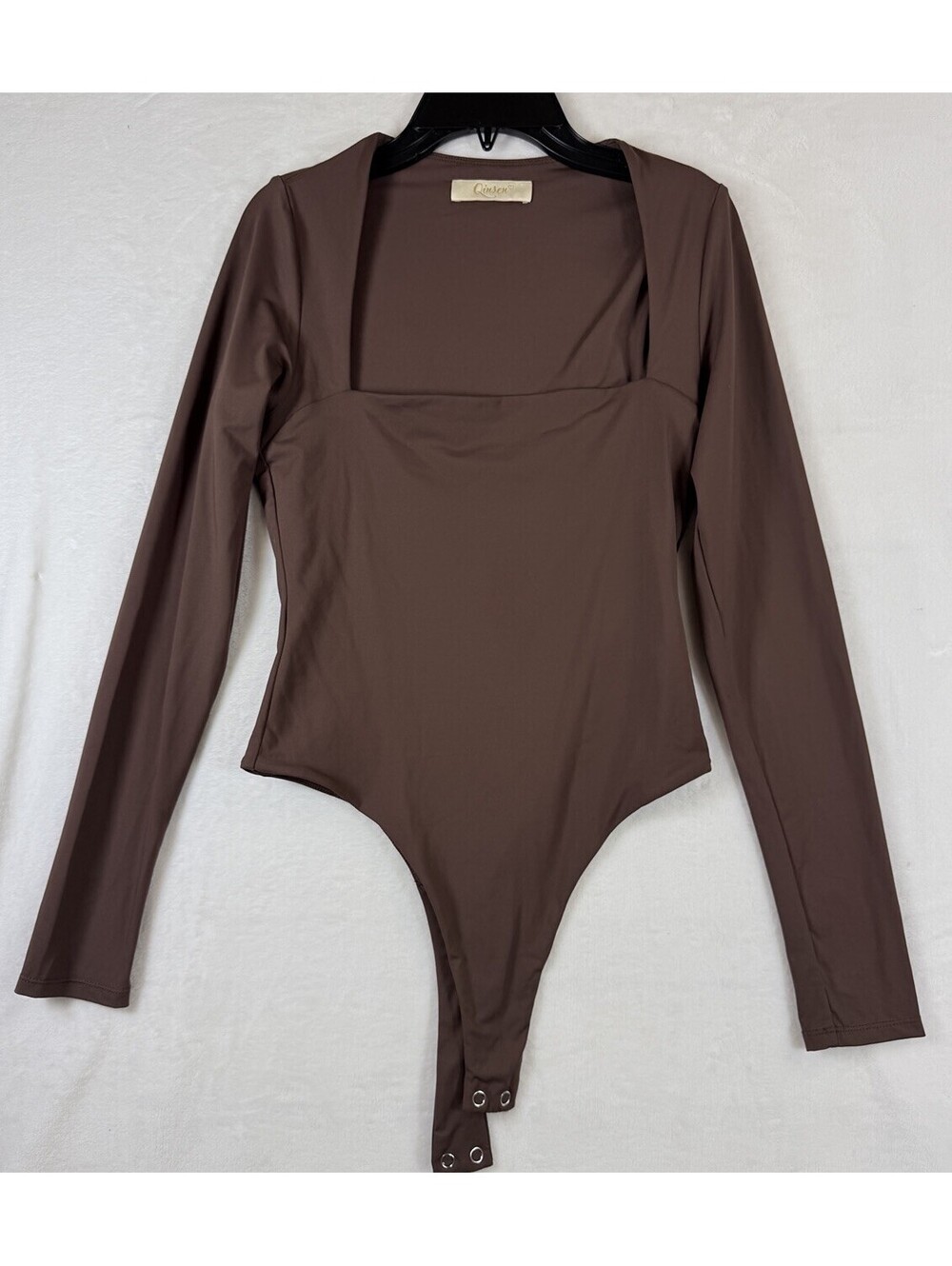 Qinsen Bodysuit Medium Womens Brown Long Sleeve Square Neck
